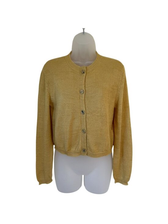 Sula Sweaters - Sula Artisanal Yellow Alpaca Silk Crewneck Cardigan Hand Knit Peru